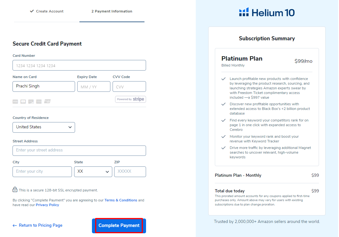 Enter Your Payment Details & Click Complete Payment
