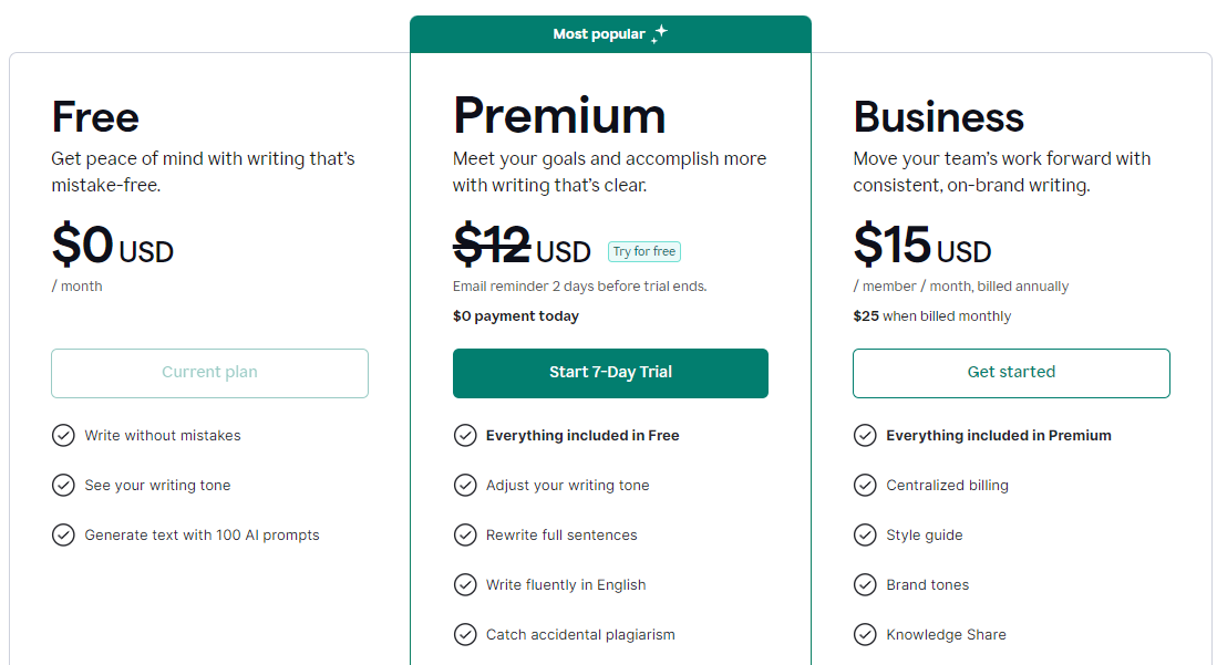 Select The Grammarly Premium Plan