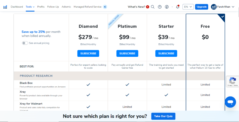 Helium 10 Pricing & Plans
