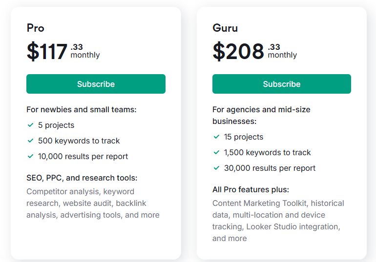 Choose Your Preferred Plan (Pro or Guru)