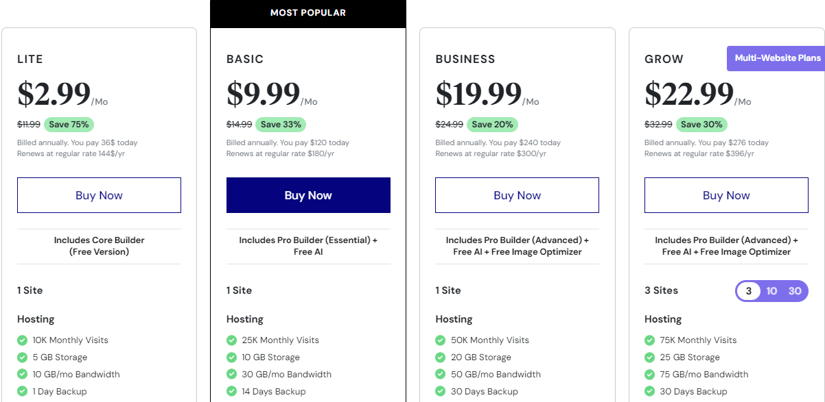 Elementor WordPress Hosting Pricing