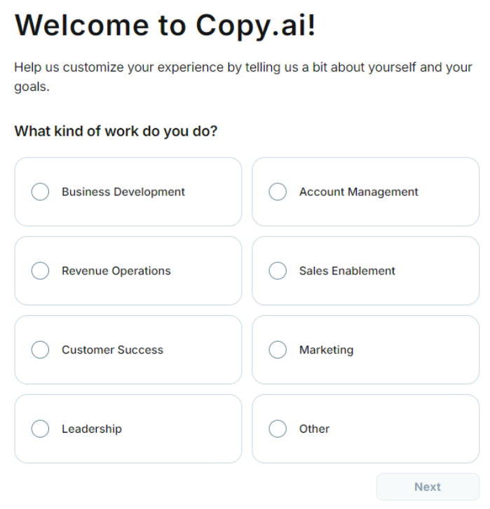 Survey For A Customized Experience Of Copy.AI